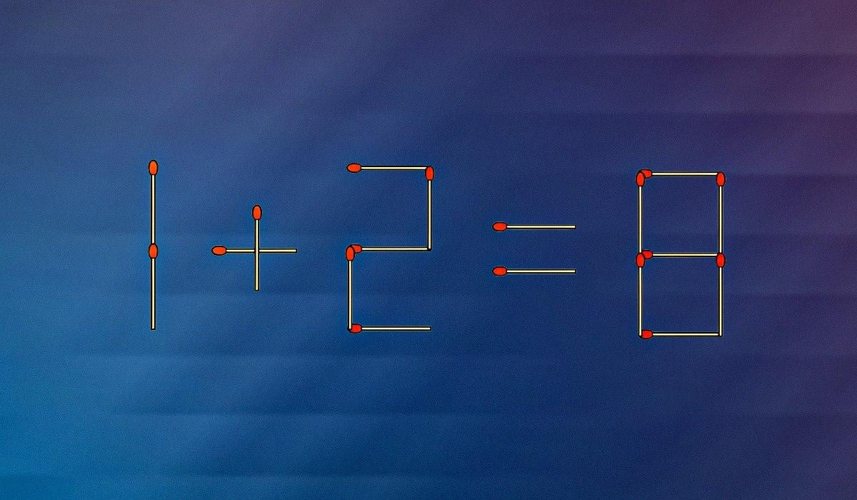 Basta mover um fósforo para que a eqão 1+2=8 esteja correta: um simples teste de QI Só é preciso mover um fósforo para que a eqão 1+2=8 esteja correta: um teste de QI simples